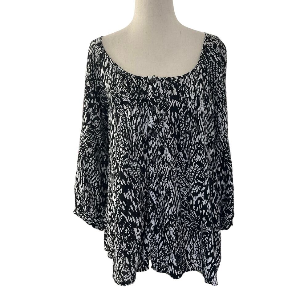 Spense Black & White Long Sleeve Boat Neck Top Women's‎ Size Medium | 17-22